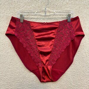 Vintage Underwear Panties Plus Size 11 Red Satin Nylon Lace Sexy